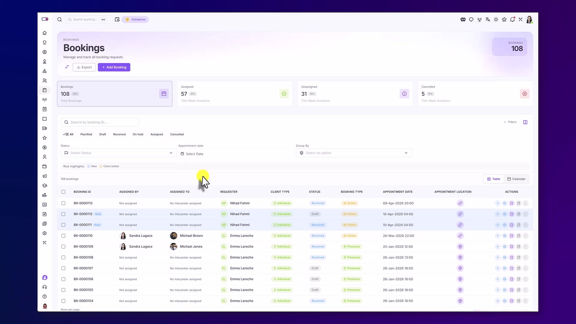 MigiHub booking management screen from the product video