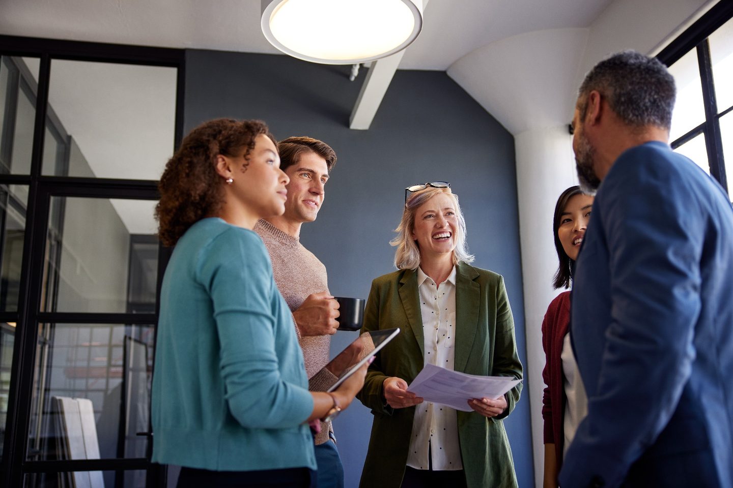 Diverse team collaborating in a workplace